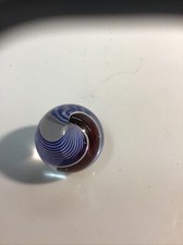 Large Latticino Swirl Marble White Latticino Core Blue Red Ribbon 1.3/8 33mm