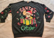 Holiday Time "Ugly" Christmas Sweatshirt Santa's Helper Christmas Mouse Vtg 90s