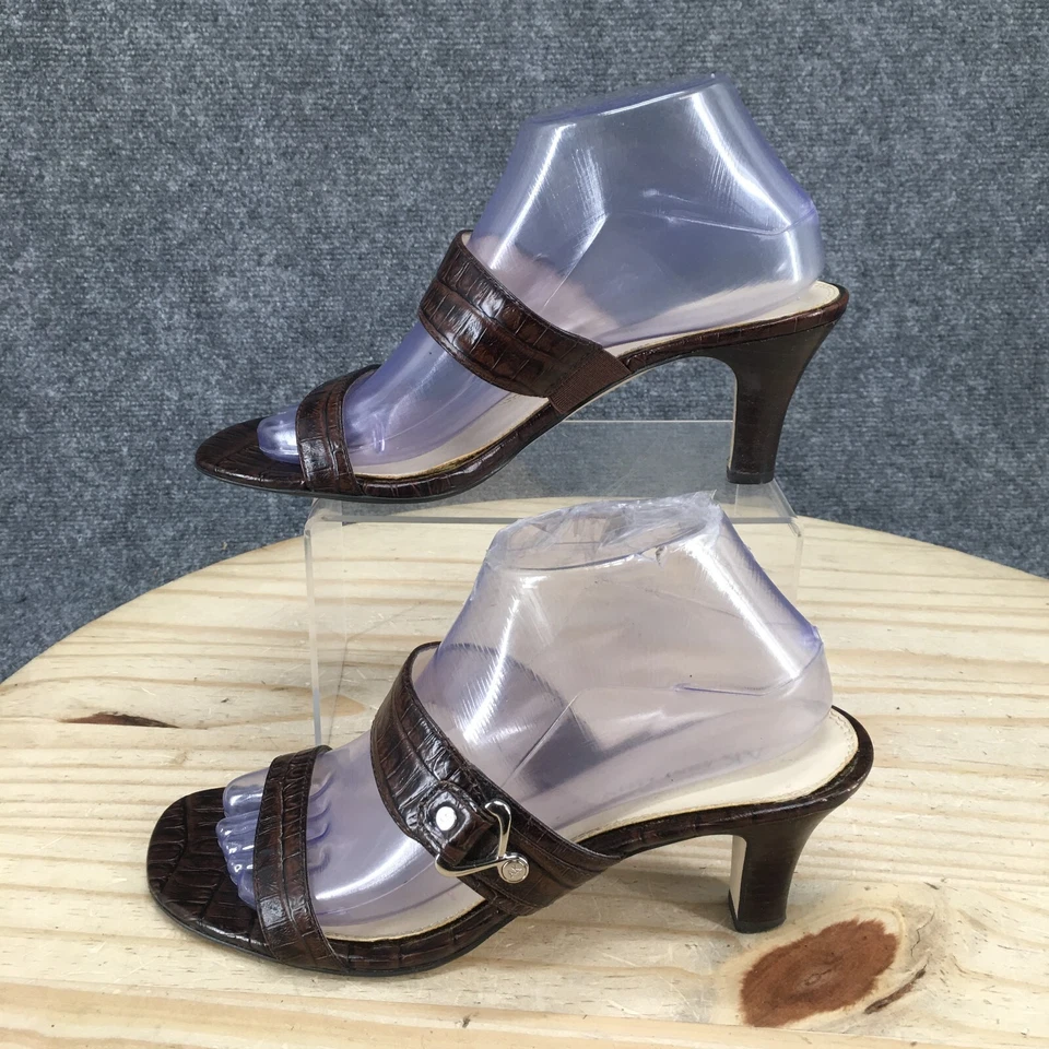 Sandalias Anne Klein para mujer 8,5 M Barlet Slide cuero marrón informales tacones de aguja Foto 2 de 4