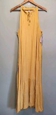 New Yellow Sleeveless Tiered Tie Neck Tiered A Line Maxi Dress Sz 2X