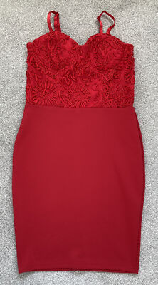 AX Paris Red Dress Embroidered Top Adjustable Straps Bodycon Size
