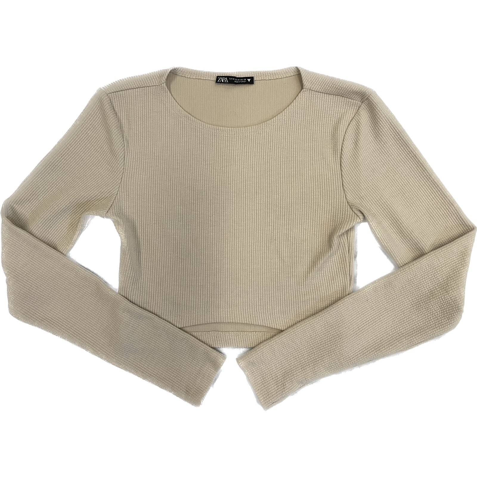 zara ladies medium beige cream long sleeved cropped top. cute basic
