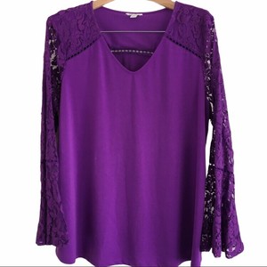 CATO Purple Lace Bell Sleeve Spring Summer Dressy Blouse XL | eBay