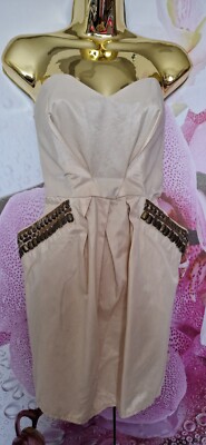 SCHÖNES SEXY BEIGE CREME GOLD PARTY DAMEN DAMEN KLEID GRÖSSE 8 S EUR 36