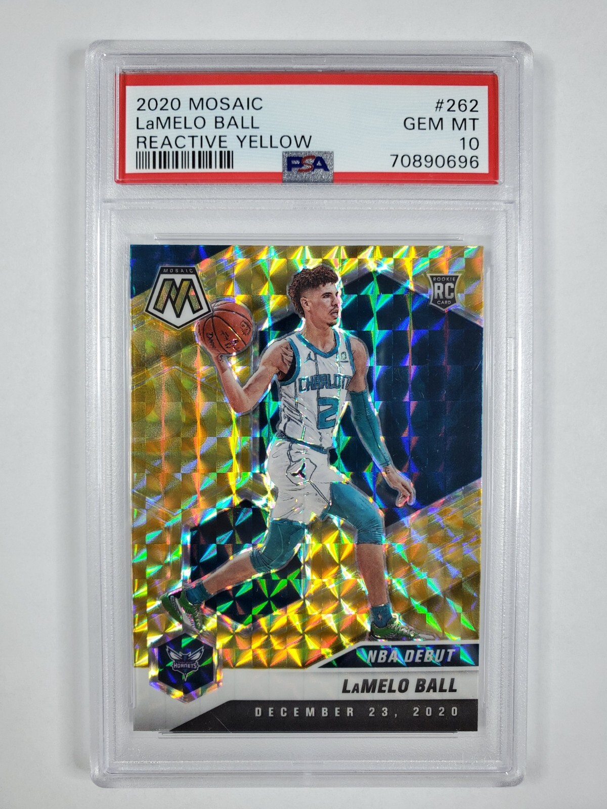 2020-21 Panini Mosaic LaMELO Ball #262 NBA Debut Reactive Yellow PSA 10 Gem Mint