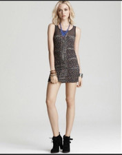 Free People Women’s Gray Midnight Floral Shimmy Bodycon Ruffle Dress Size S New