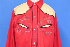 vtg 50s KARMAN RED RAINBOW CHAIN STITCH WESTERN PEARL SNAP COWBOY SHIRT YOUTH M