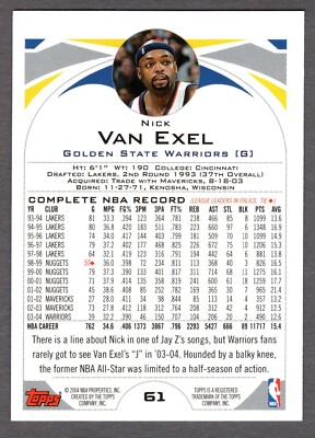2004-05 TOPPS 1ST EDITION NICK VAN EXEL CARD #61 **NM-MT** GOLDEN