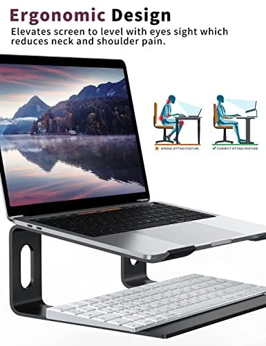 Laptop Stand for Desk, Aluminum Computer Riser, Ergonomic Notebook A-Black