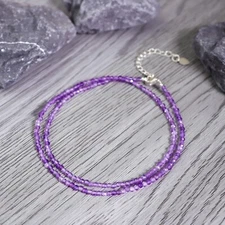 2mm Amethyst Beaded Choker Healing Dainty Women Boho Crystal Layering Necklace