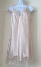 Victoria's Secret Pink/Blush Babydoll Slip Dress size Large Lace  eyelash trim