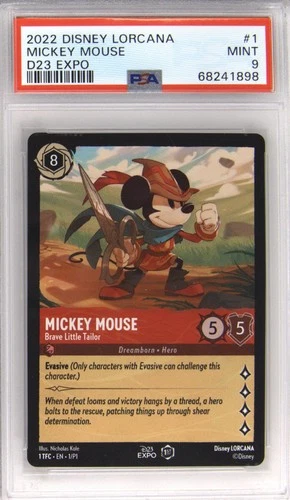 2022 DISNEY LORCANA PROMO D23 EXPO #1 MICKEY MOUSE - BRAVE LITTLE TAILOR PSA 9