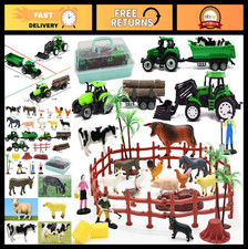 40 Pcs Farm Animal Playset with Tractor, Farmer, Fencing Trailer - Kids 3