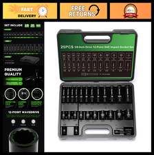 25-piece 38 Drive Deep Shallow 12-point Impact Socket Set Cr-v Sae Drill 25-piece 38 Drive Deep Shallow 12-point Impact Socket Set Cr-v Sae Drill
