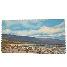 Postcard Santa Barbara Yacht Harbor Marina Boat California Chrome Scalloped Edge