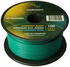 Harmony Car Primary 18 Gauge Power or Ground Wire 100 Feet Spool Green Cable New