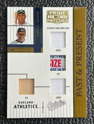  MIGUEL TEJADA '05 PPQ GAME USED BAT JERSEY HAT LOGO TAG PATCH /150! ATHLETICS