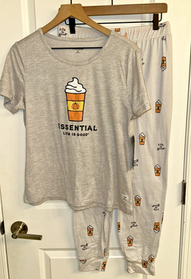 Life Is Good Size Medium Essential Pumpkin Spice Latte S/S Pajama Jogger Set