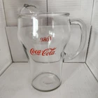Vintage 1980's Coca-Cola Coke 9.5" 64 oz Heavy Glass Pitcher w/ Red Lettering