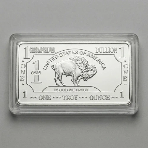 German Buffalo Design – .999 1 Troy Ounce German Silver Bar with Case