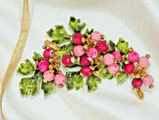 Vendome Berries Brooch Vtg RARE Vibrant Enamel Crystal Pink Elegant Estate Pin