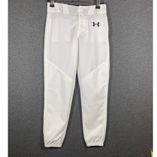 Under Armour Youth Small White Baseball Pants Elastic Cuffs HeatGear YSM 0565