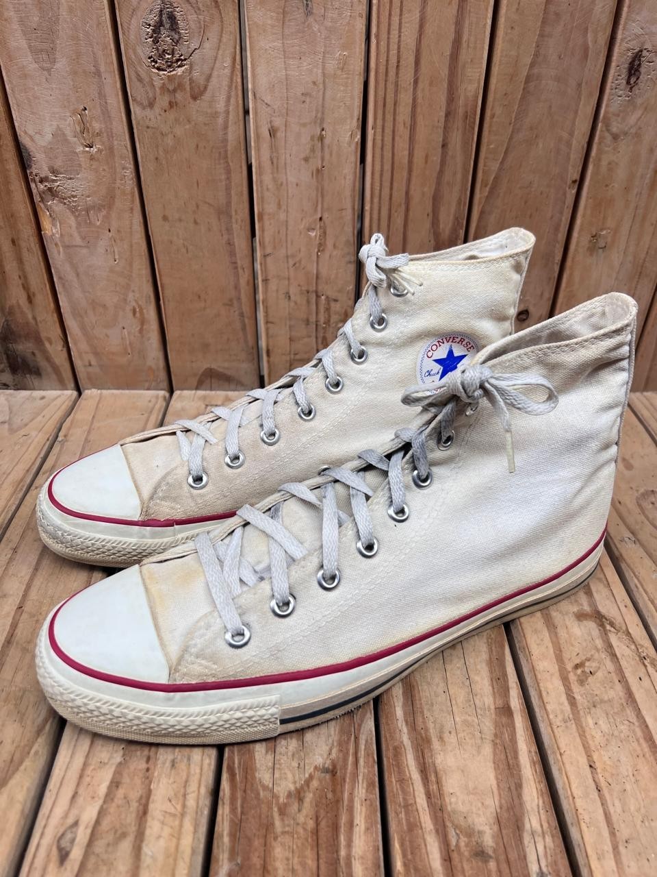 VTG 🔥🔥Rare Chuck Taylor All Star Converse white cream Made In USA 12 uk  11 thumbnail 23