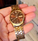 RARE Vintage Men's Seiko SQ Watch Wristwatch Day Date Brown Dial 7123-8149 LOOK