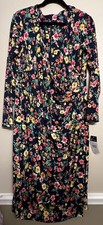 Ralph Lauren CHAPS Blue Floral Ruching Faux Wrap Jersey Knit Dress Size 16 NWT