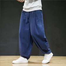 Men's drawstring Pants Cotton linen Baggy Pants Casual Elastic Waist Trousers
