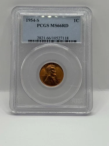 1954-S Lincoln Wheat Cent Graded by PCGS MS66 Red