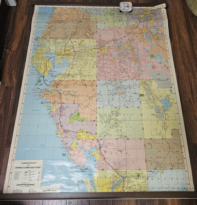 Wall Map Central Florida Gulf Coast Champion Roll Up Classroom Large 1996