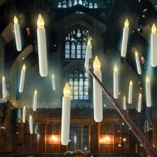 Hanging Floating Candles with Wand Remote and String, 12 Pcs Flying Flameless LE