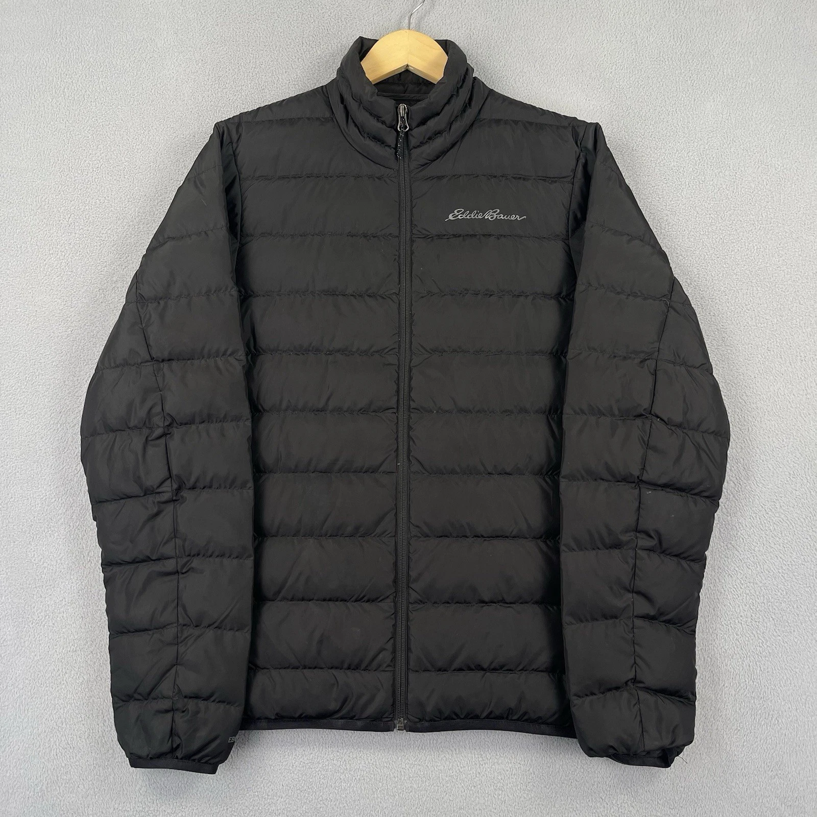 Eddie Bauer Jacket Mens S Black 650 Down Full Zip Quilted Outdoor Pockets Puffer