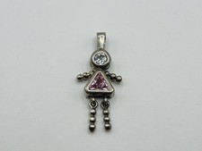 Sterling Silver Pink CZ October Birthstone Girl Charm Pendant 30mm