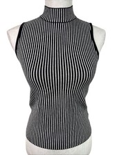 Marled Women's XS Sleeveless Mock Sweater B W Striped EUC