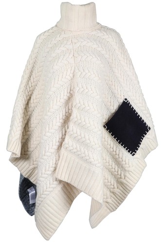 HILFIGER COLLECTION BLAU UND CREME WOLLMISCHUNG PONCHO XSMALL