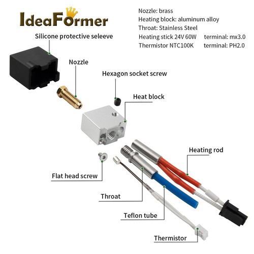 Kit de impresión Hotend 24V 0,4/1,75mm con 1 funda de silicona para Anycubic Kobra 2 - Imagen 5 de 8