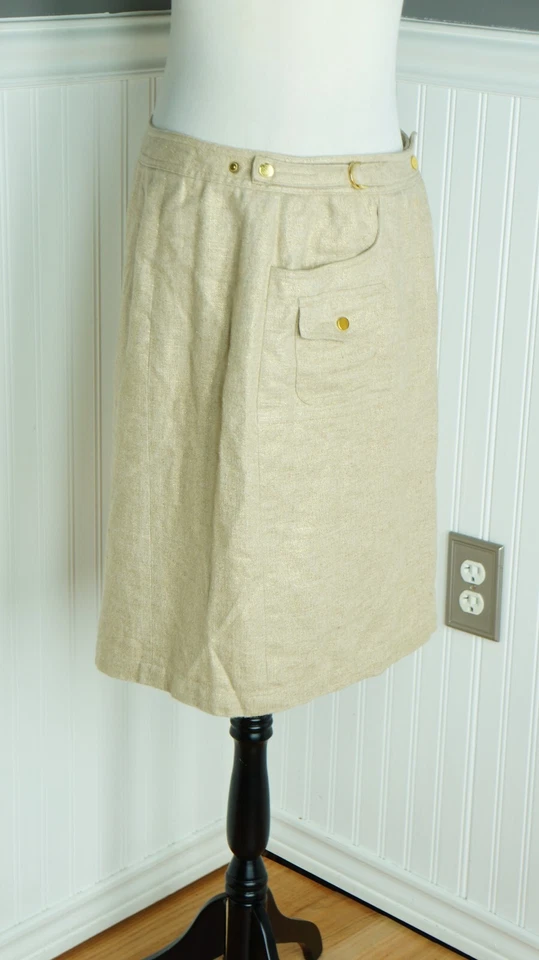 Falda Peter Nygard 14 Lino Mezcla Algodón Utilidad Tostado Dorado Metálico Especificaciones Foto 2 de 4