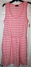 NWT Gap Woman's Pink White Striped Tie Waist Tank Dress Medium