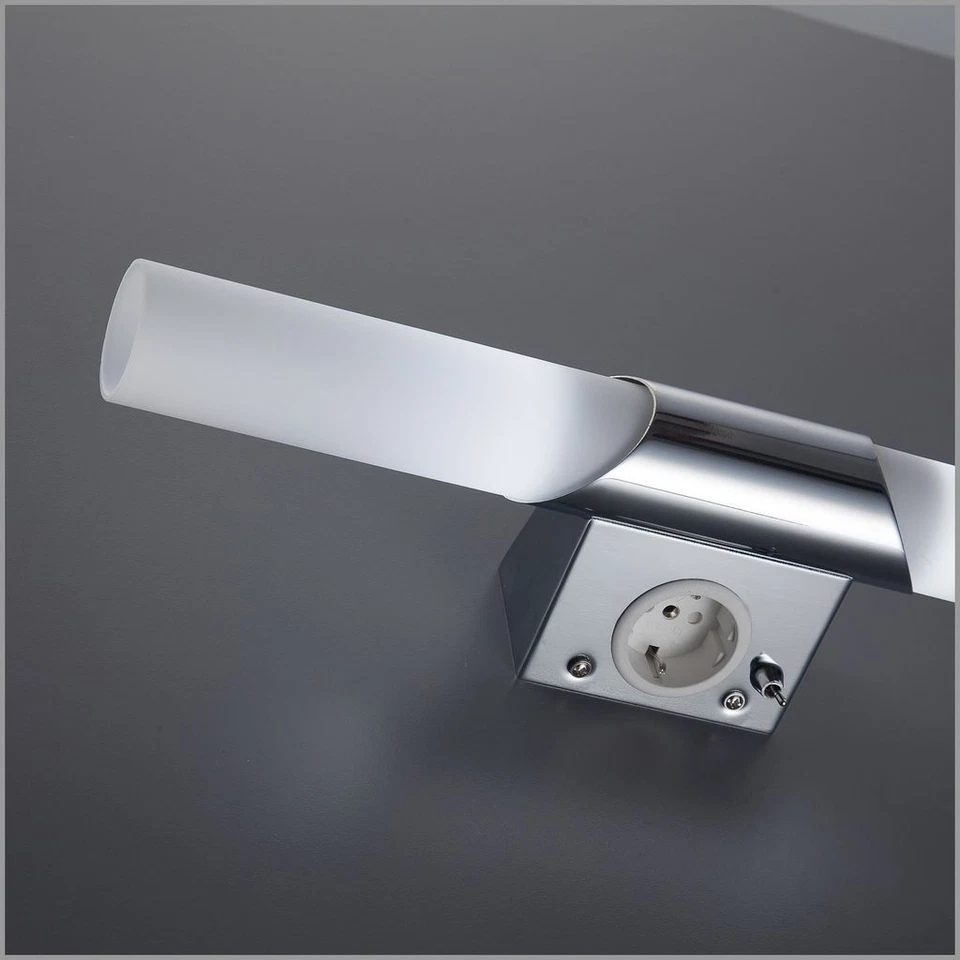 LED Badlampe Wand Spiegelleuchte 10W Metall Glas E14 Bad mit Steckdose Schalter - Bild 4 von 4
