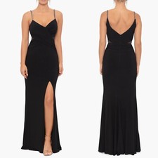 NEW XSCAPE Black BEADED STRAPS Mesh Inset Sides RUCHED Evening Dress GALA GOWN 6
