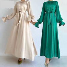 Fashion Satin Abaya Dubai Kaftan Muslim Women Long Maxi Dress Islamic Party Gown