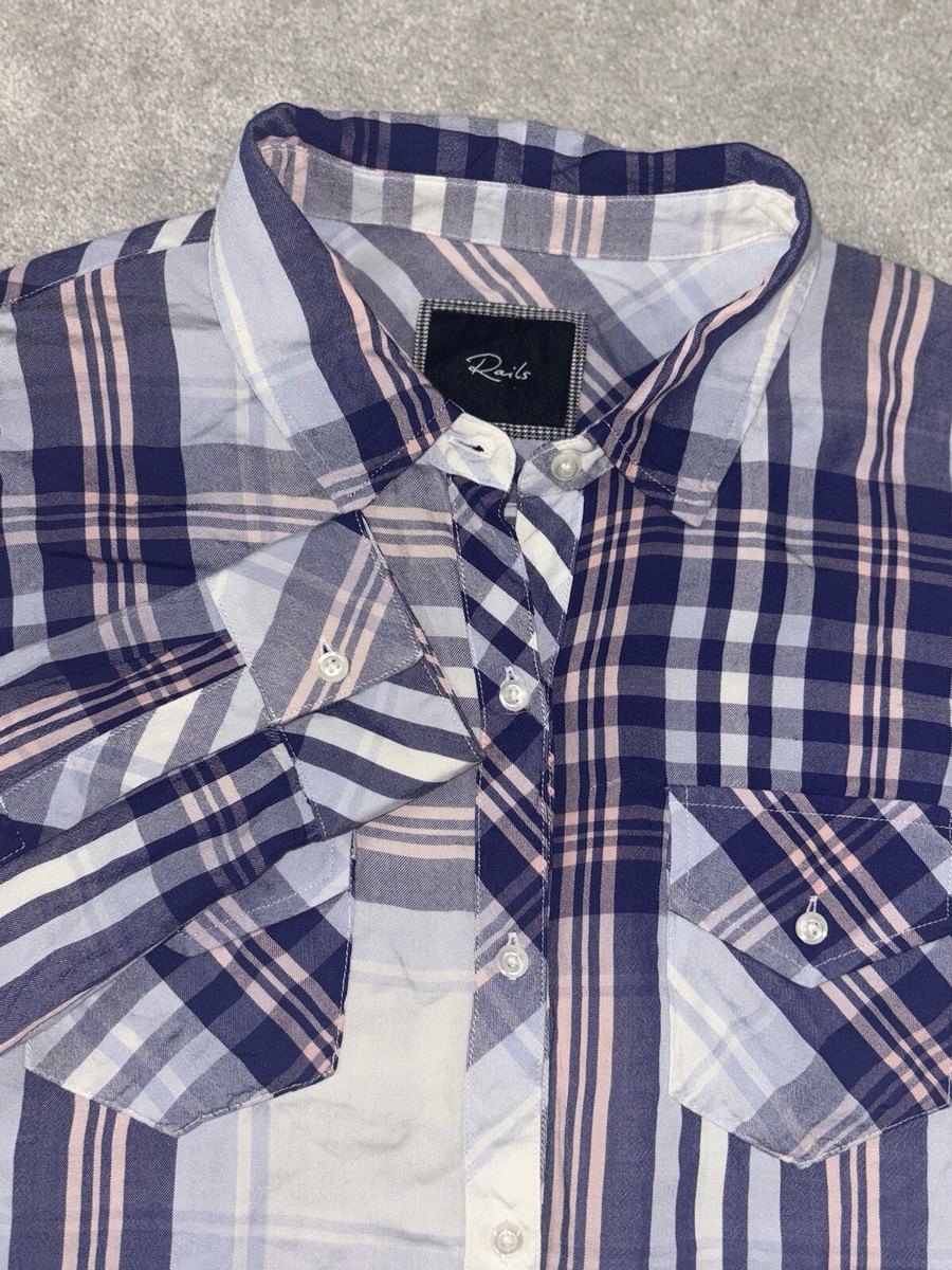 Rails Womens Blue Plaid Collar Long Sleeve Button Down Shirt Size