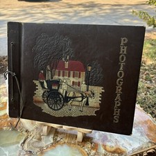 Antique Scrapbook Photo Album Approx 20 Black Page Embossed