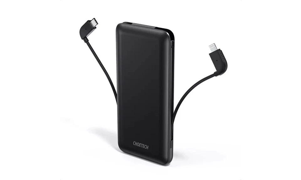 CHOETECH Power Bank with Built-in USB-C and Lightning Cables 10,000 mAh Charger - Image 2 of 4