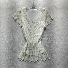 Y2K Vintage Crochet Knit Top Small White Boho Bohemian Cottagecore Prairie
