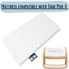 SNUZPOD 4 Bedside Crib Mattress 75.5 x 40 x 5cm  Quilted Breathable Zipped Cover