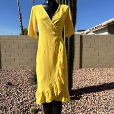 NWT TOPSHOP Womans Yellow Wrap Short Sleeve Dress Size 2