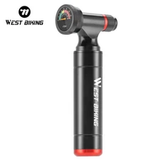 WEST BIKING Aluminum CNC Bicycle Bike Pump Air CO2 Inflator Ball Pump Barometer